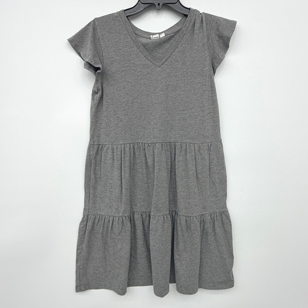 Gap Womens Gray Tiered Flutter Sleeve V-Neck T-Shirt Dress Sofy Jersey KnitSmall